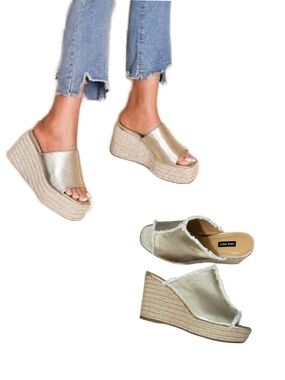 NINE WEST "Baja" Metallic Espadrille-Inspired Platform Wedge Sandal